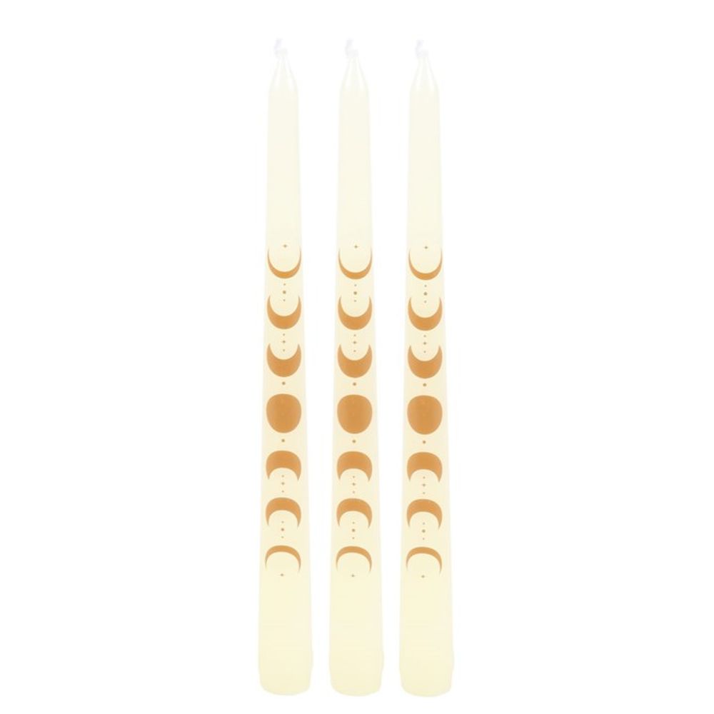 Set of 3 Off White Moon Phases Taper Dinner Candles