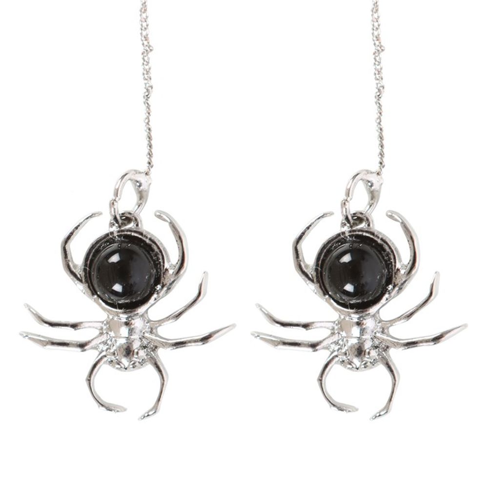 Black Obsidian Spider Threader Earrings