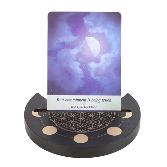 Black Flower of Life Crescent Moon Tarot Card Stand