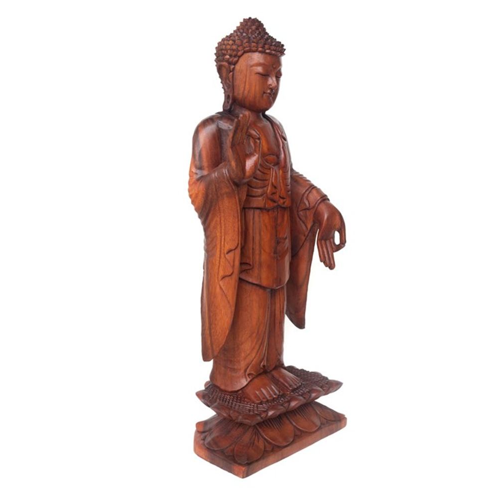 Natural Acacia Wood Standing Buddha